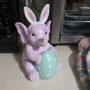Purple Elephant Figurine with Bunny Ears and Egg
